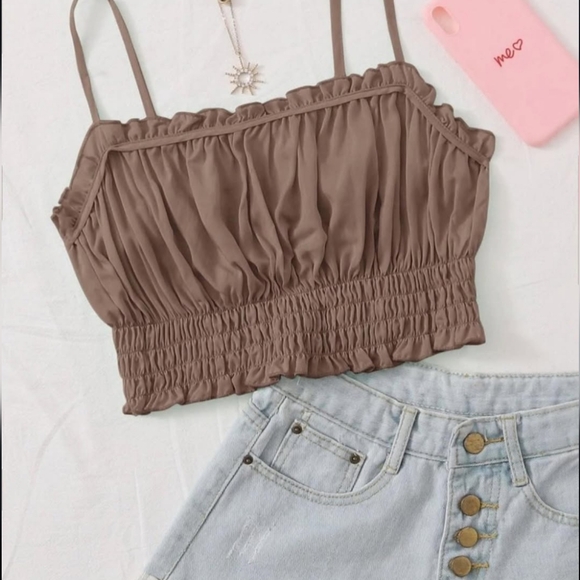 SHEIN Tops - SHEIN Brown Ruffle Crop Top